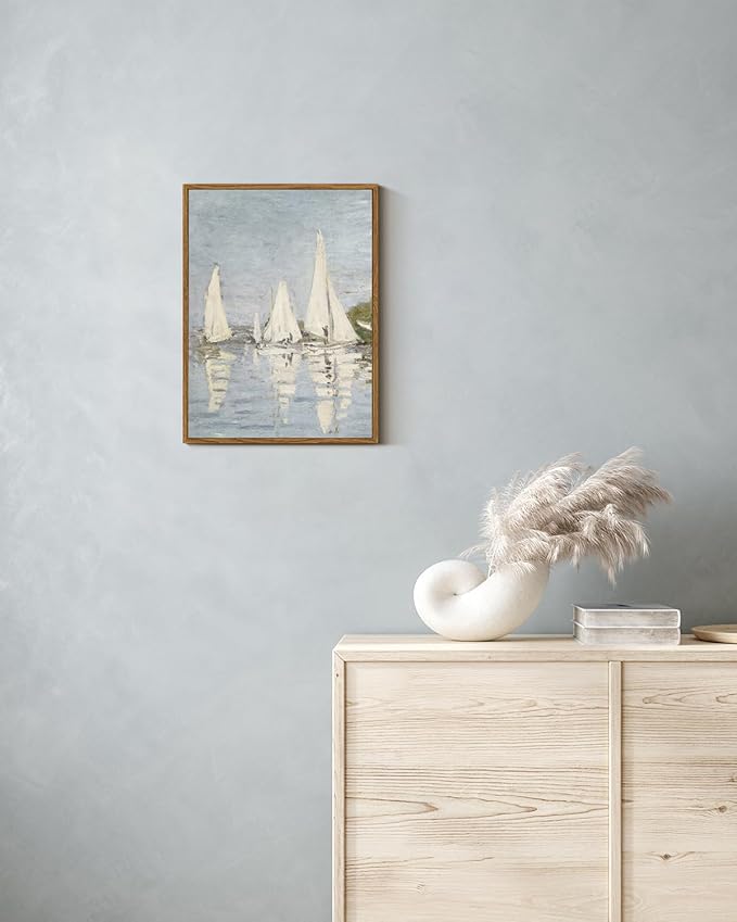 ARPEOTCY Vintage Framed Canvas Wall Art, 12x16inch, Farmhouse Summer Sailboat Wall Decor, Nautical Lake Art Prints Home Decorations, Seascape Paintings for Living Room Bedroom Office Decor