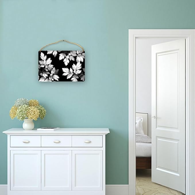 Stylish Monochrome Leaves Wooden Wall home bathroom decor sign 12x8 Inch,Stylish Wood Decor for Kitchen & Nursery, Perfect Rustic Wall Art for Farmhouse styles Home Decor Lovers