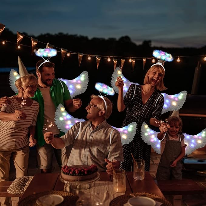 Angel Wings, Light Up Angel Wings and Halo with LED Lights, White Angel Wings Costume for Adult Women Kids Halloween Xmas