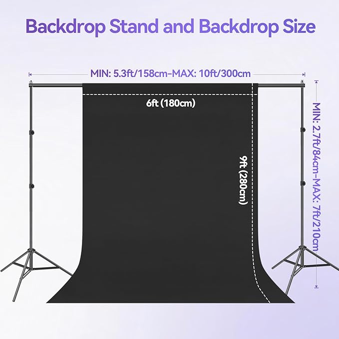EMART 7 x 10 ft Adjustable Photography Backdrop Stand Kit with 9 x 6ft Black Curtain and Portable Large Format Screen with Polyester Material for Party, Live Game, Interviews, YouTube, TIK Tok
