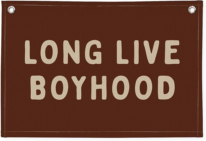 Long Live Boyhood Linen Banner – Boys Room Wall Hanging, Playroom & Nursery Decor, Toddler Room Flag, Aesthetic Boys Bedroom Sign – Chocolate Brown