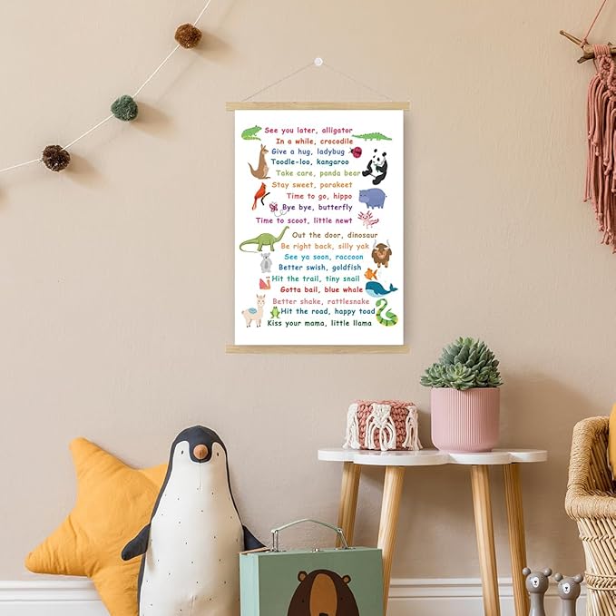 Qswo See You Later Alligator Wall Decor,Funny Alligator Canvas Wall Art Poster Hanger Frame for Kids Nursery Playroom Classroom