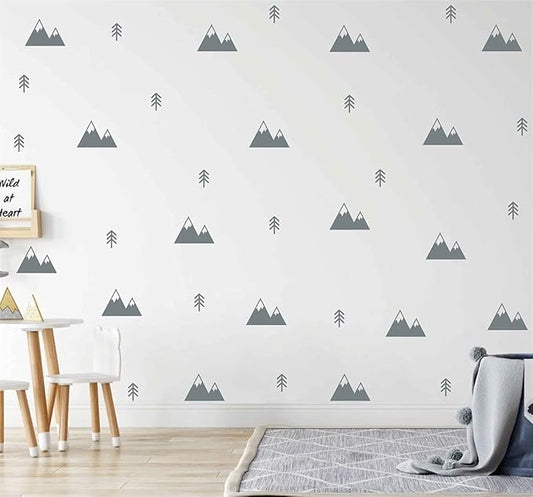 Mountains and Tree Sticker Boys Nursery Decor Vinyl Room Decals Stickers for Kids Room JW582 (Grey)