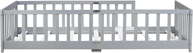 Twin Size Montessori Floor Bed for Kids,Twin Floor Bed Frame with Slats,Solid Wood Twin Bed Frame for Girls Boys,Grey
