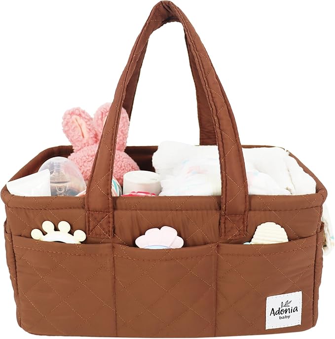 Adonia & Co Diaper Caddy Organizer – Large Baby Nursery Organizer for Newborn Essentials – Portable, Stylish & Machine Washable (Brown) – Storage Basket