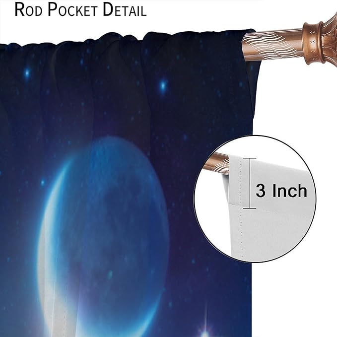 Galaxy Forest Blackout Curtains, Night Starry Sky Stars Moon Aurora Borealis Window Drapes for Bedroom Living Room Home 63" W X 72" L