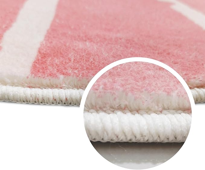 ABREEZE Lion Round Area Rug 4ft, Kids Play Rug Nursery Door Mat Washable Non-Slip Cartoon Themed Children Rug for Bedroom Living Room Kids Playroom,Pink