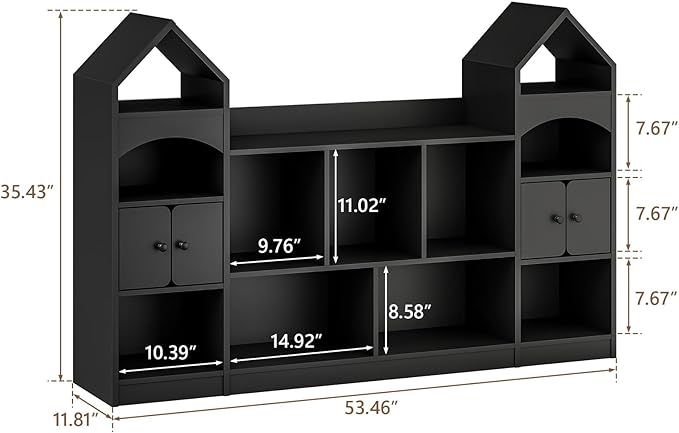 Vabches Castle Shape Children's Bookshelf, Kids Bookcase Display Case Kids Toy Storage Organizer Multifunctional Storage Cabinet Bookshelf Suitable for Playroom, Children's Room, Living Room, Black
