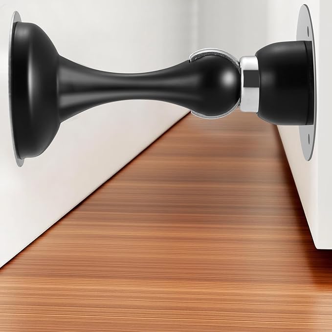Magnetic Door Stop No Drilling Door Stop with 3D Adhesive Tapes Keep Door Open Door Stainless Steel Screws for Stronger Mount (Black)