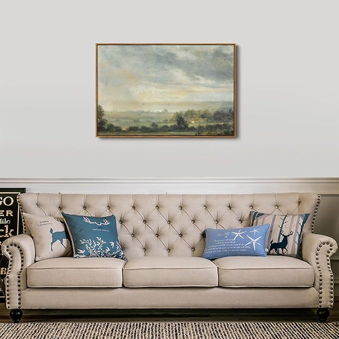 OIQArtOIQ Vintage Framed Wall Art Pastoral Landscape Canvas Art Prints Rustic Farmhouse Pictures Wall Decor Modern Cottagecore Paintings Artwork For Bedroom Kitchen Bathroom Office Living Room