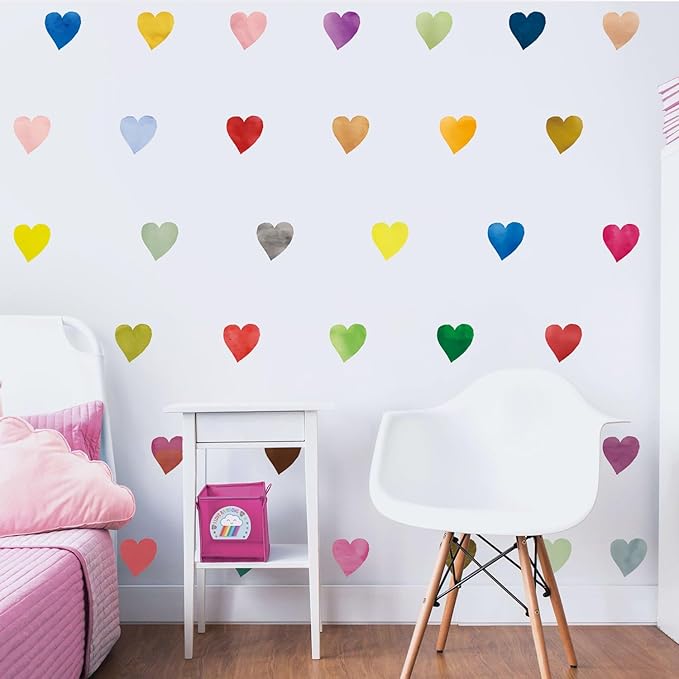 Colorful Heart Wall Stickers,Watercolor Heart Wall Decals for Kids Bedroom Wallpapper Nursery Living Room Classroom Wall Décor