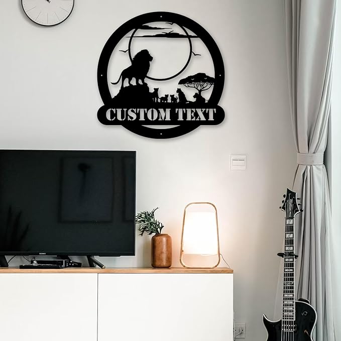 Custom Signs Outdoor Metal, Last/Family Name Signs for Home, Lions Decor for Home, Black Wall Art Indoor or Outdoor, Personalized Birthday/Housewarming Gift for Dad, Father’s Day Gift