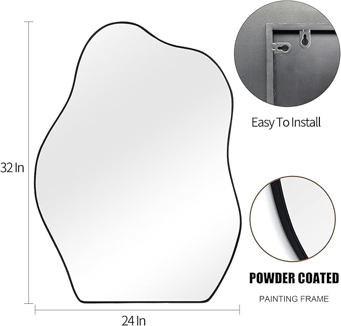 POZINO Irregular Mirror, Asymmetrical Mirror, Black Squiggly Mirrors, Morden Unique Shape Mirrors for Bathroom Living Room Bedroom Entryway Home Decor, 32"x24"