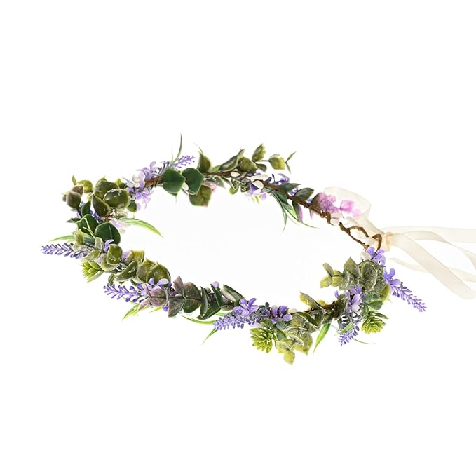 Vividsun Wedding Green Leaf Floral Crown Boho Bridal Flower Crown Maternity Photo Props Headpiece (B purple/leaf)