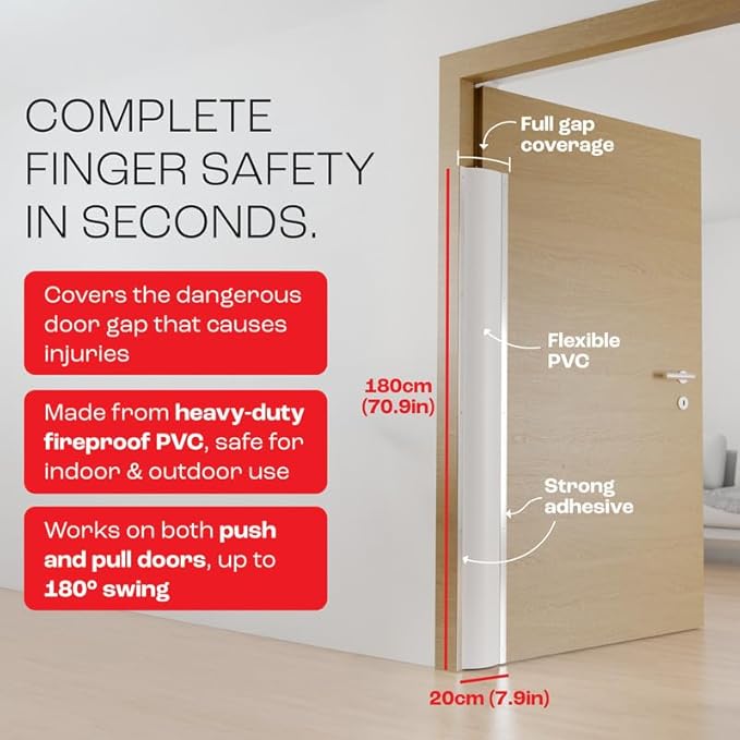 Door Finger Pinch Guard, Heavy Duty Child Safety Finger Protector for Door Hinges, Baby Proofing Jam Protector, Easy Install with Included Tape, Door Safety for Indoor/Outdoor, White, 3-Pack