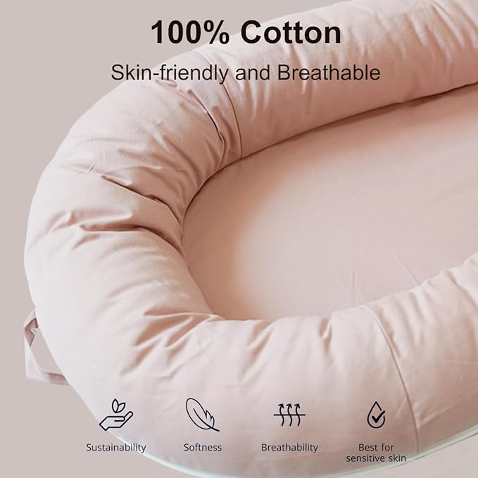 CooCooBaby Deluxe Infant Lounger, Baby Nest Cover for Baby Girls & Boys, Newborn Essentials for Baby 0-12 Months, 100% Cotton (DustyRose)