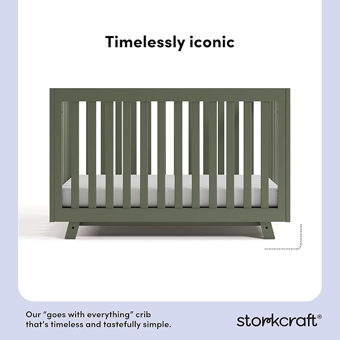 Storkcraft Beckett 3-in-1 Convertible Crib (Olive) – GREENGUARD Gold Certified, Fits Standard Crib Mattress, Converts to Toddler Bed and Daybed, 4 Adjustable Mattress Heights, Grow-with-Me Design