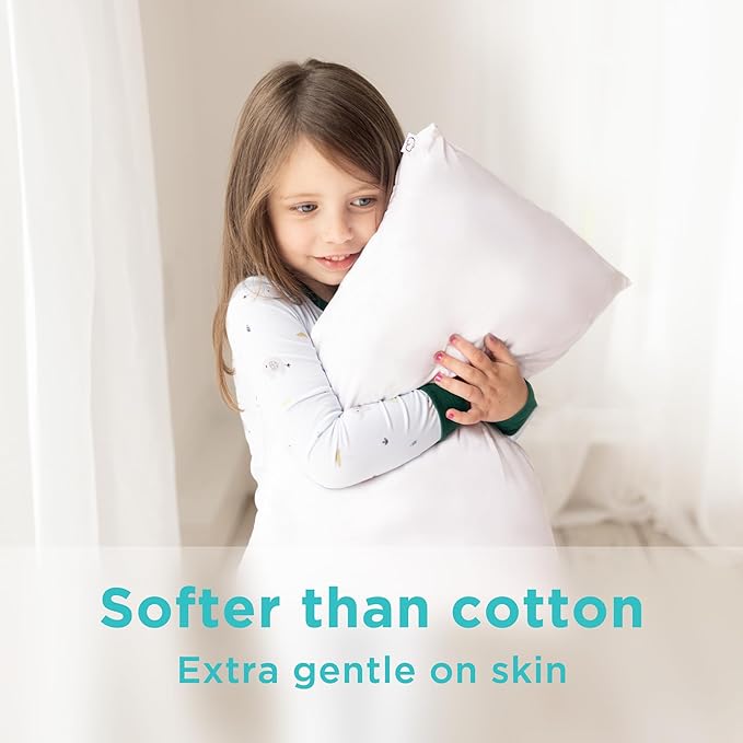 LittleHippo Toddler Pillow (13x18) with Viscose Derived from Bamboo Pillowcase - Hypoallergenic Toddler Pillow for Sleeping, Kids Pillow, Travel Pillows, Mini Pillow, Toddler Bed Pillow (White)