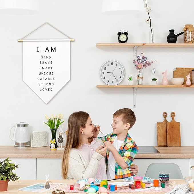 Positive Affirmations Wall Art for Kids,I Am Enough,Inspirational Classroom Decor, I Am Kind Smart Brave Loved Nursery Banner, Bedroom Hanging Sign,Nursery Motivational School Wall Decor-B12