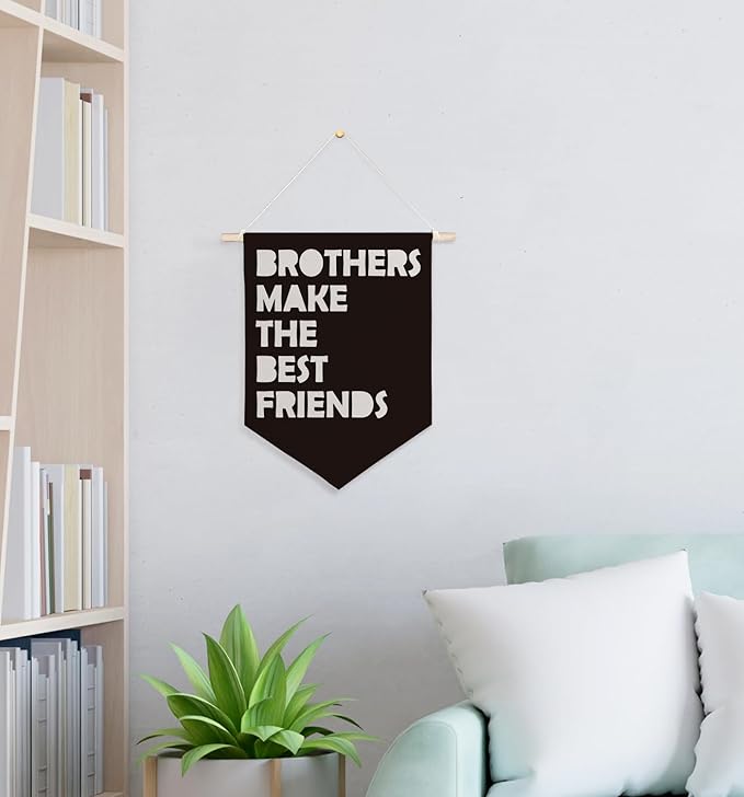 QODUNG Kids Room Wall Decor,Brothers Make The Best Friends Canvas Banner,Canvas Hanging Pennant Wall Flag for Playroom Kids Room Home Bedroom