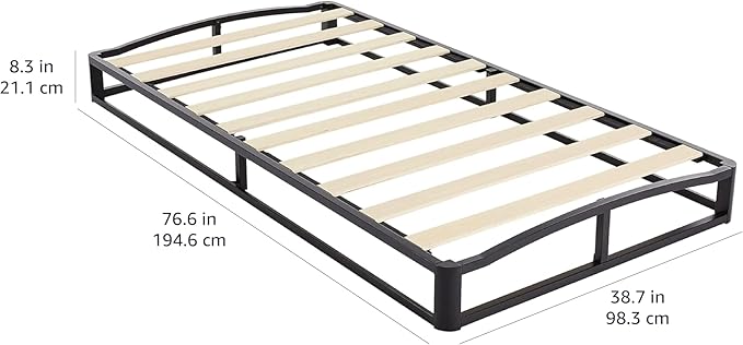 Amazon Basics Metal Platform Bed Frame with Wood Slat Support, 6 Inches High, Twin, Black