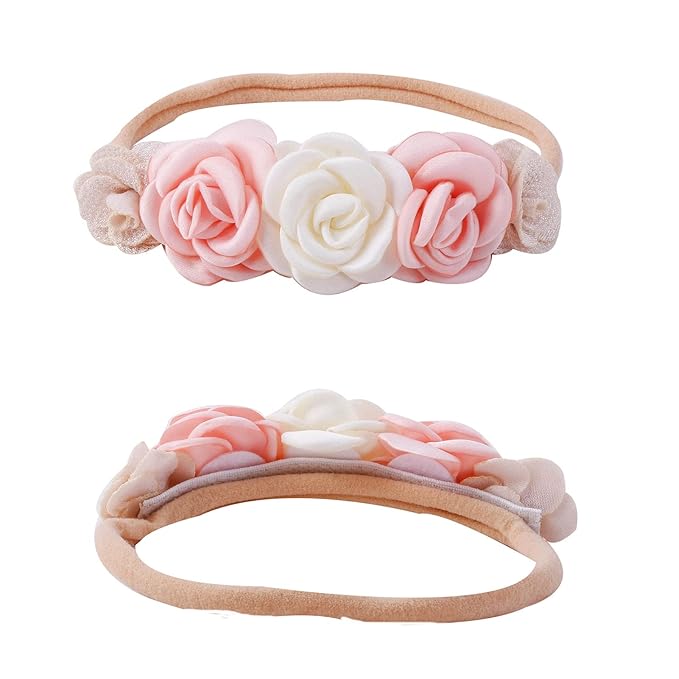 Baby Girl Floral Headband Nylon Flower Crown Elastic Hairband 3pcs Hair Accessories Gift for Girls，stretchy size 3pcs/set