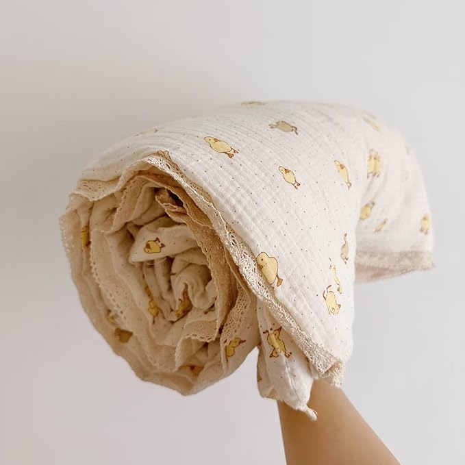 BuLuTu Baby Toddler Muslin Blanket| Crib Baby Quilts| Cot Comforter| Nursery Bed Throw Blanket| Toddler Quilt Blanket | Soft Breathable | Super Cute Duck Pattern| 47x59 Inch,1.5 Pounds