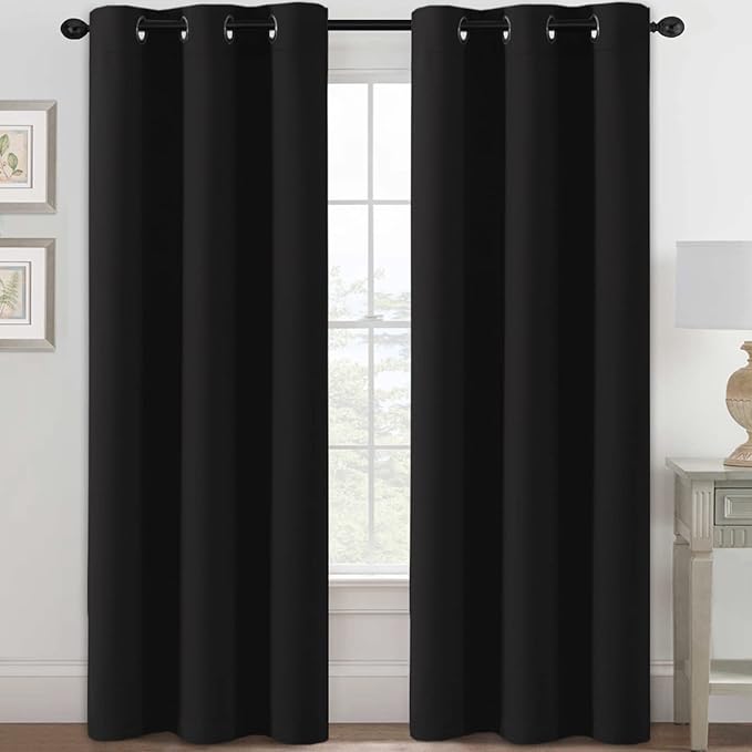 H.VERSAILTEX Blackout Curtains for Bedroom Thermal Insulated Room Darkening Living Room Curtains 84 Inch Long Grommet Privacy Protection Window Curtain Panels/Drapes for Nursery, 2 Panels,Jet Black