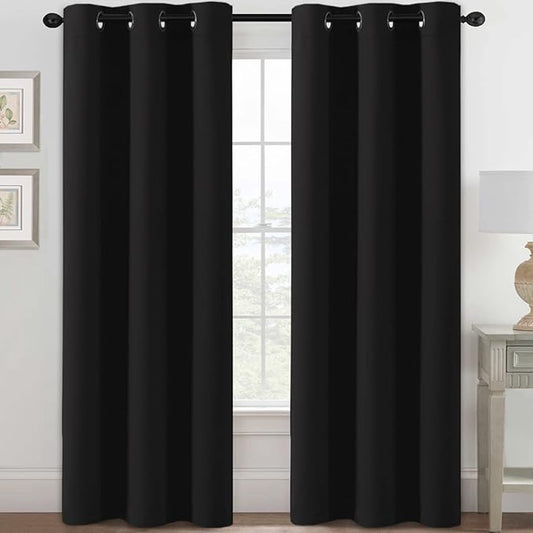 H.VERSAILTEX Blackout Curtains for Bedroom Thermal Insulated Room Darkening Living Room Curtains 84 Inch Long Grommet Privacy Protection Window Curtain Panels/Drapes for Nursery, 2 Panels,Jet Black
