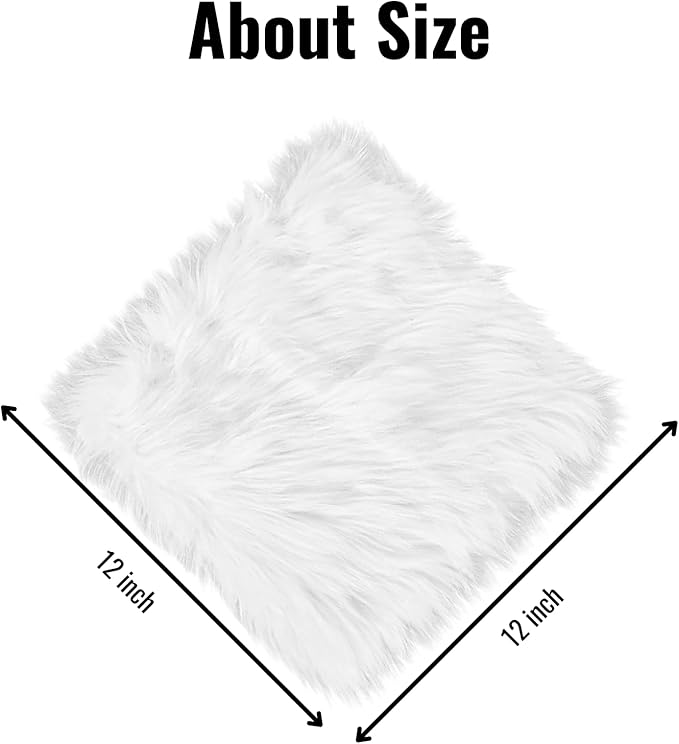 12inch Square Small Faux Fur Sheepskin Cushion Soft Plush Area Rug,Photo Background for Small Product Desktop Photography,Display and Decor,Jewelry,Nail Art,Locker Accessories (White)