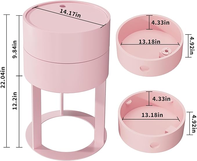 Round Side Table with Hidden Storage Drawers, Modern Nightstand with Swivel Drawer, Minimalist Bedside Table for Bedroom, Living Room, Pink