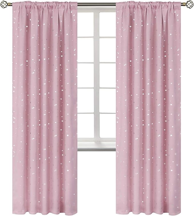 BGment Kids Blackout Curtains for Bedroom, Rod Pocket Room Darkening Curtains Decoration Thermal Insulation Window Drapes for Nursery, Children Room, 2 Panels, Each 52 x 84 Inch, Light Pink
