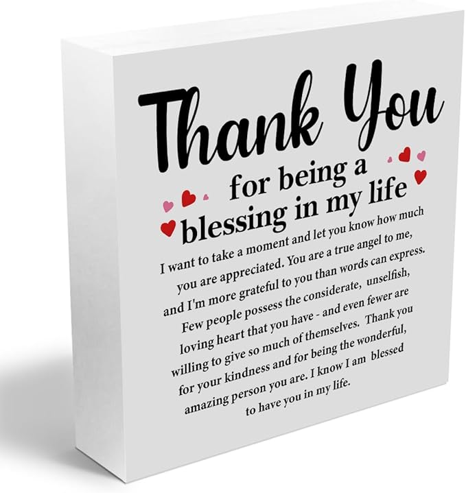 Christmas Thank You Gifts for Women Men Best Friend Wooden Box Sign, Thank You Plaque, Appreciation Gifts for Besties BFF, Rustic Farmhouse Home Office Classroom Desk Table Decor Wood Block Plaque