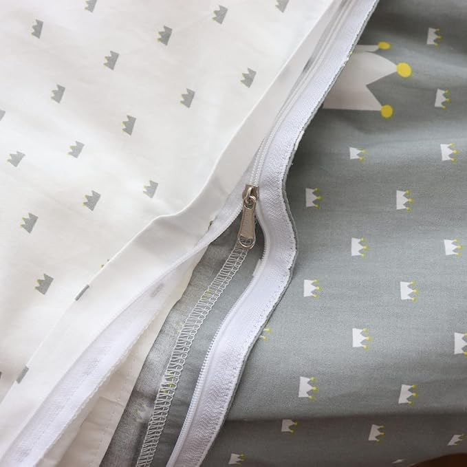 100% Cotton Crib Bedding Set for Baby Boys Girls,3 Pcs Baby Bed Linen Include Duvet Cover,Fitted Sheet,Pillowcase,Nursery Decoration,No Filler(Grey)