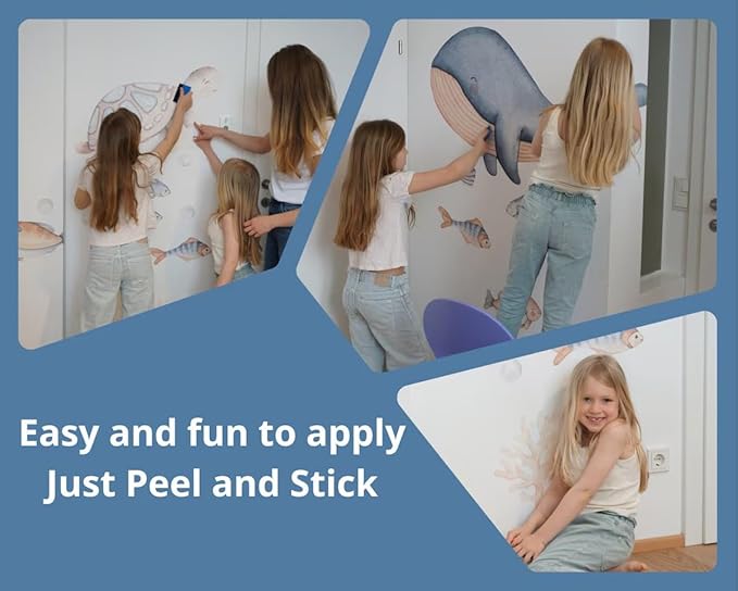 Ocean Wall Decals – Ocean Decals, Wall Stickers Peel & Stick Removable Wall Stickers for Nursery Baby Kids Bedroom Bathroom, Medium Set (60″ W × 36″ H) 120 Pcs