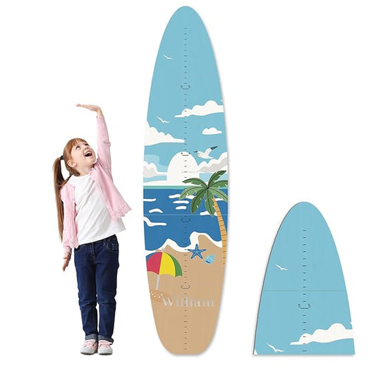 Personalized Name Growth Chart, Surfboard Children's Height Growth Chart Wall Board, Precision Height Measuring Instrument for Nursery Room, 63" x 15.4"