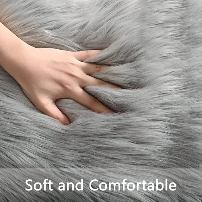 Silver Grey Washable Shaggy Round Rugs 6.6ft Large Faux Sheepskin Fur Rugs for Living Room Bedroom Circle Nursery Rug