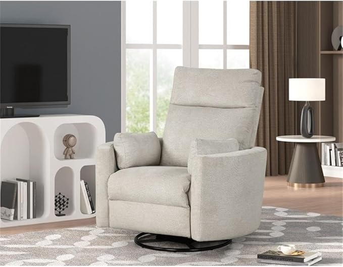 Pemberly Row Modern Polyester Fabric Swivel Recliner in Natural Quartz