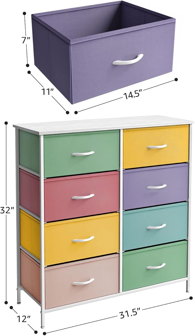 Sorbus Kids Dresser with 8 Drawers - Furniture Storage Chest Tower Unit for Bedroom, Hallway, Closet, Office Organization - Steel Frame, Wood Top, Tie-dye Fabric Bins (Pastel 1)