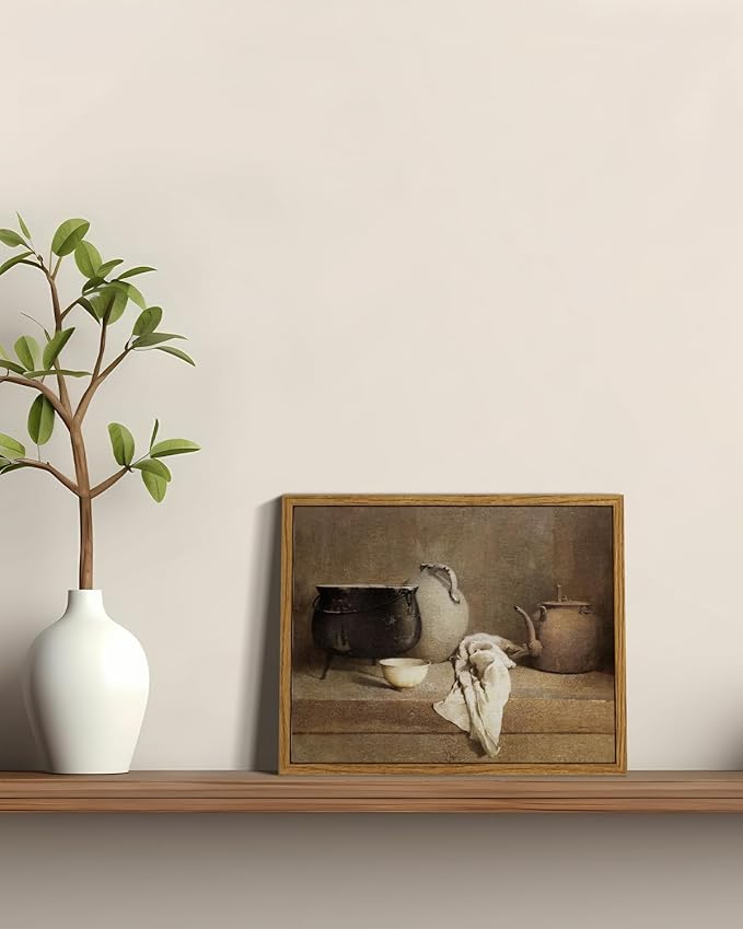 ARPEOTCY Vintage Still Life Framed Canvas Wall Art, 8x10inch, Farmhouse Kitchen Wall Decor, Art Prints Home Decor Aesthetic, Oil Paintings for Dining Room, Living Room Bedroom Office Decoration