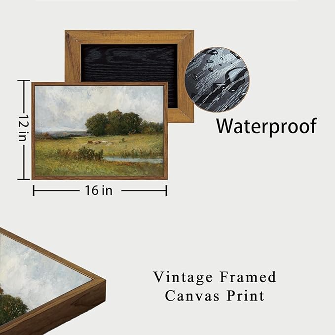 OIQArtOIQ Vintage Landscape Canvas Wall Art Framed Natural Scenery Painting Artwork Prints France Country Wilderness Farmhouse Decor Pictures Kitchen Bedroom Living Room Bathroom