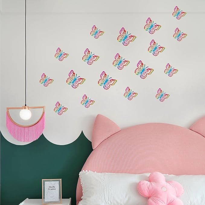 36PCS Butterfly Wall Decals - 3D Butterflies Wall Stickers Removable Mural Decor Wall Stickers Decals Home Decor Kids Room Bedroom Decor Living Room Decor (Rainbow)