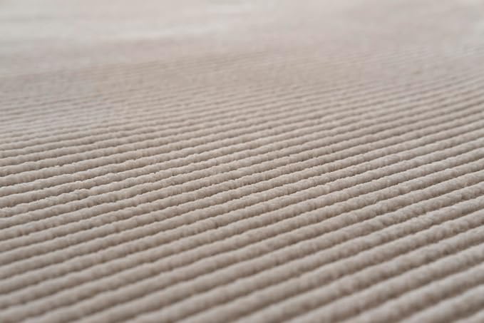 Revival Rugs Stripe 3'11"x6'1" Machine Washable Area Rug for Kitchen Bedroom - 100% Recycled Oeko-TEX Certified, Medium Pile, Taupe