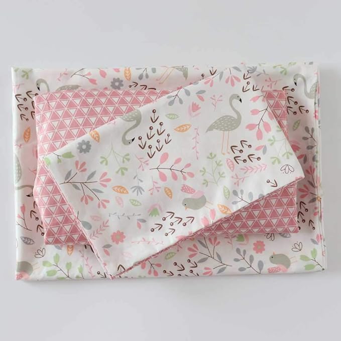 100% Cotton Crib Bedding Set for Baby Boys Girls,3 Pcs Baby Bed Linen Include Duvet Cover,Fitted Sheet,Pillowcase,Nursery Decoration,No Filler(Pink)