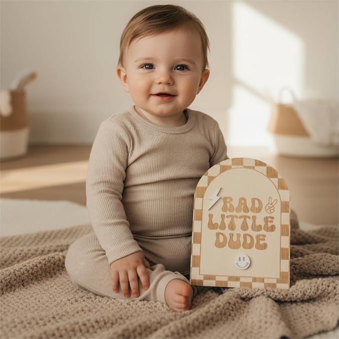 Baby Announcement Sign, Hello World Newborn Sign for Hospital, Rad Little Dude Card, Baby Announcements Ideas, Newborn Photography Props Double-Sided (HW2)