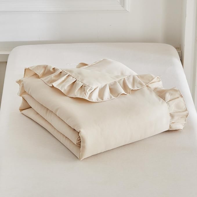 Ruffled Toddler Blanket Ruffle Comforter for Baby Toddler Girls, Soft Cozy Cute Quilted Blanket Breathable Microfiber Comfortable Down Alternative Small Size Quilt with Ruffle - 43"x 60" Cream