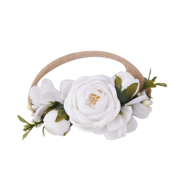 Baby Girl Floral Headband Nylon Flower Crown Elastic Hairband 3pcs Hair Accessories Gift for Girls，stretchy size 3pcs/set
