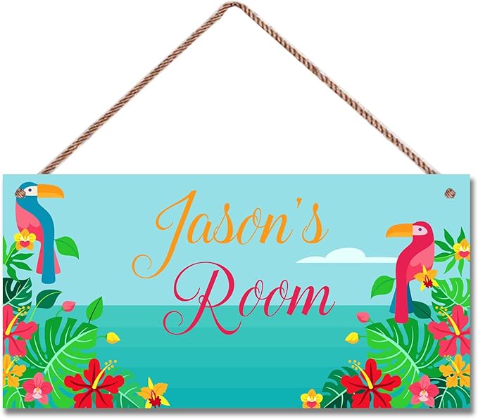 Personalized Bird Sign Cute Animal Themed Little Man Cave Sign For Kids Room Nursery Door Decor,Custom Name Flowers Wall Art Decor Decorative Plate for Boys Bedroom Girls Room