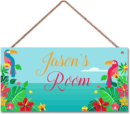 Personalized Bird Sign Cute Animal Themed Little Man Cave Sign For Kids Room Nursery Door Decor,Custom Name Flowers Wall Art Decor Decorative Plate for Boys Bedroom Girls Room