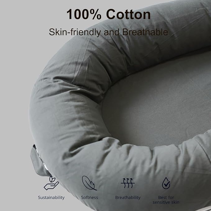 CooCooBaby Deluxe Infant Lounger, Baby Nest Cover for Baby Girls & Boys, Newborn Essentials for Baby 0-12 Months, 100% Cotton(Gray)